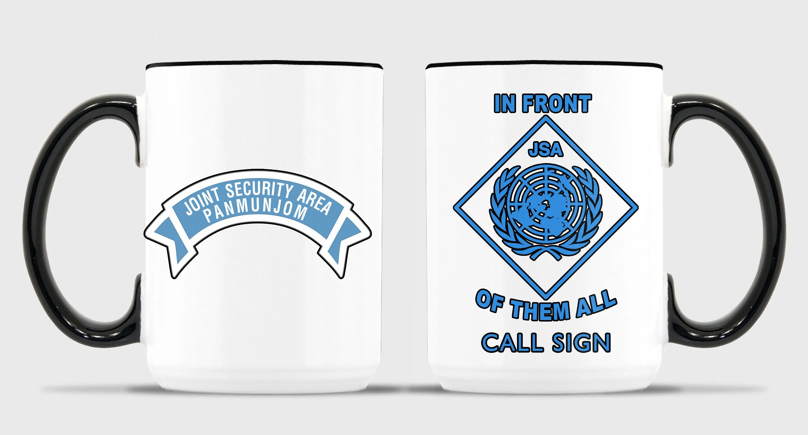 15 oz Coffee Mug- All White or White with Black Trim.
