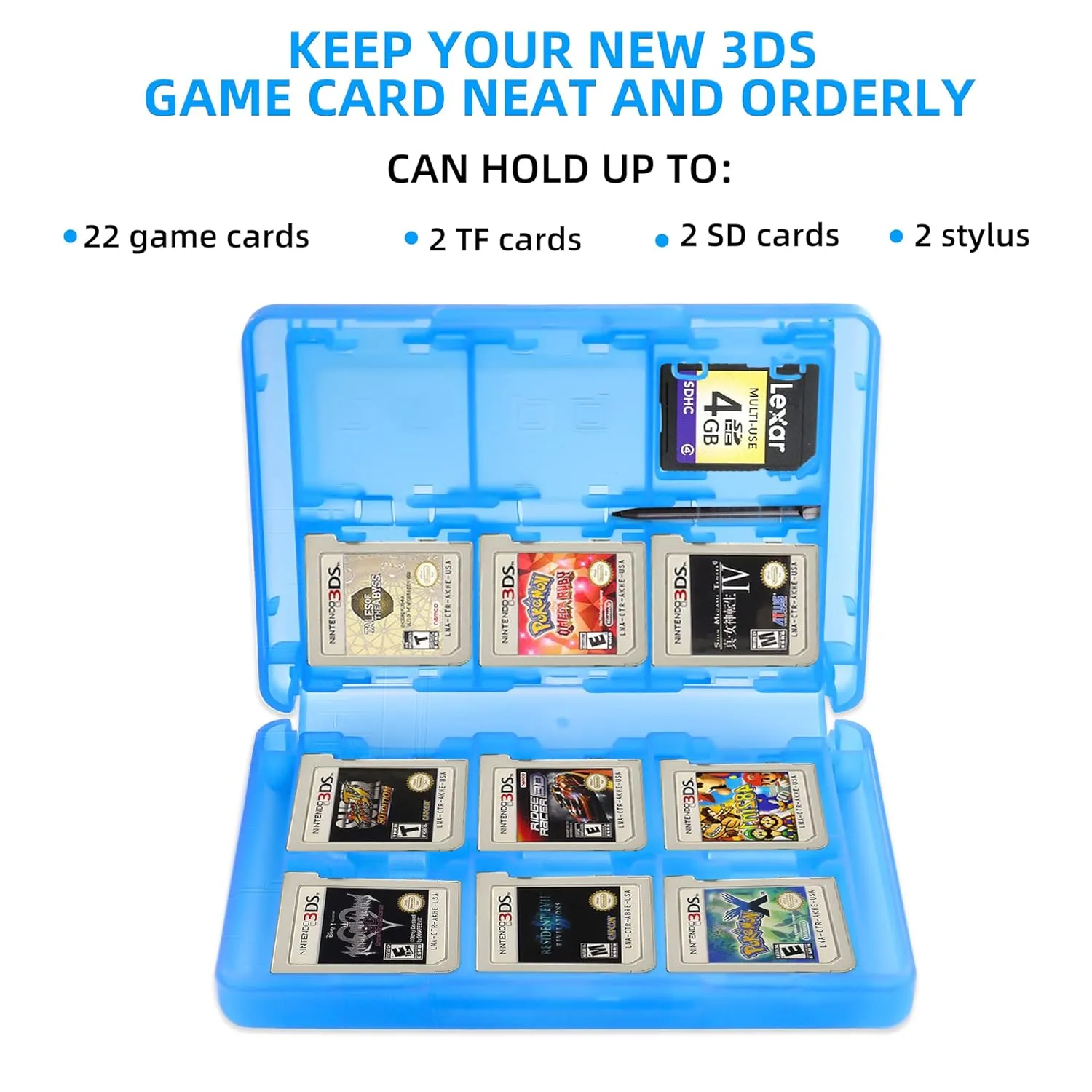 3DS Game Holder Card Case, 28-in-1 Game Holder Card Case Compatible with Nintendo NEW 3DS / NEW 3DS XL / 3DS / 3DS XL / DSi / DSi XL / DS / NEW 2DS /NEW 2DS XL / 2DS/ 2DS XL Catridge Storage Box (Blue)