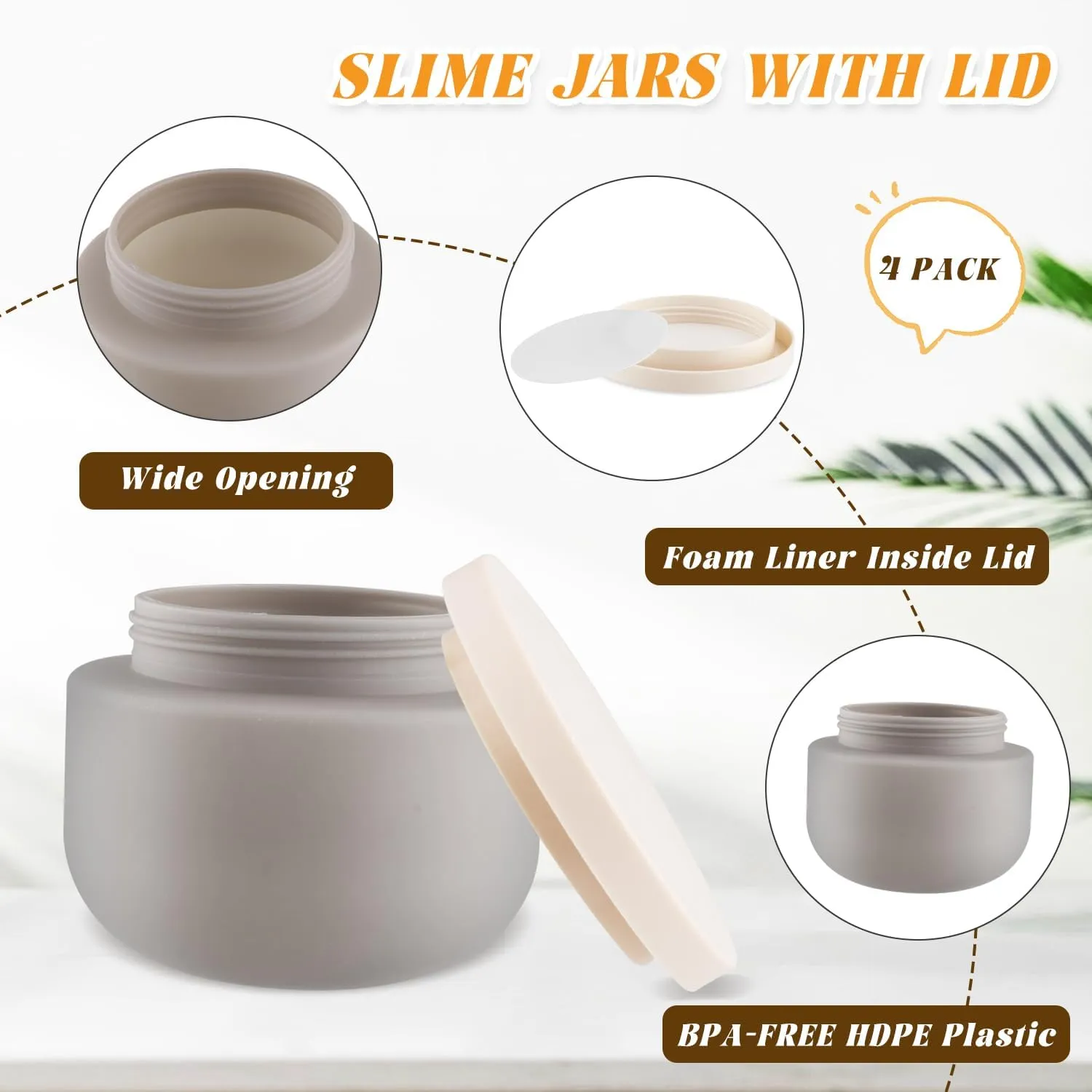 4 Pack 8 OZ Plastic Jars Round Cosmetic Container with Lids,Wide Mouth Soft Slime Jars for Lotion,Hand Cream,Ointments,Makeup,Body Butter,Rhinestone,Samples Pot Travel Make Up Storage (Grey)