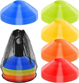 50 PCS Disc Cones for Sports Training, Soccer Cones with Carry Bag and Holder, Small Agility Training Equipment for Practice, Colored Field Cone Markers, Football Training Equipment