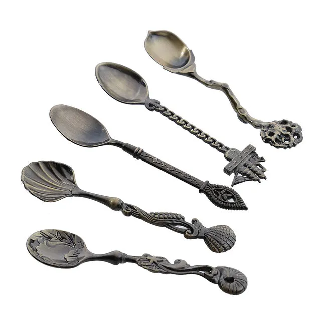 5Pcs/set Carved Mini Coffee Spoon Vintage Royal Style Cutlery