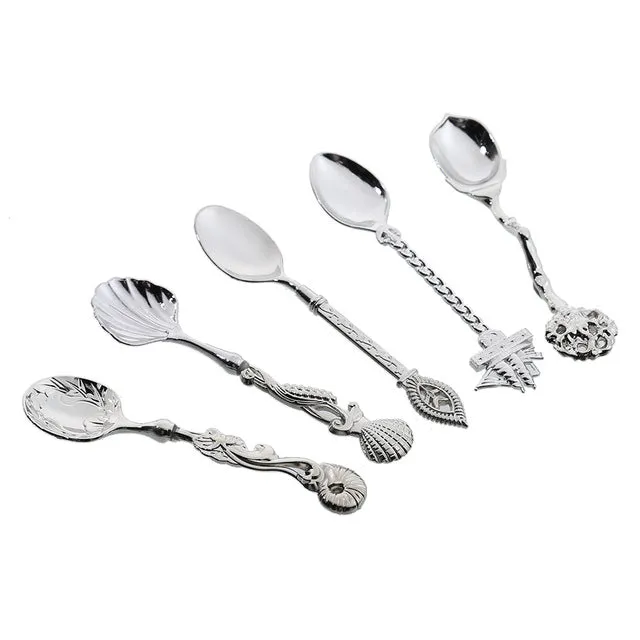 5Pcs/set Carved Mini Coffee Spoon Vintage Royal Style Cutlery