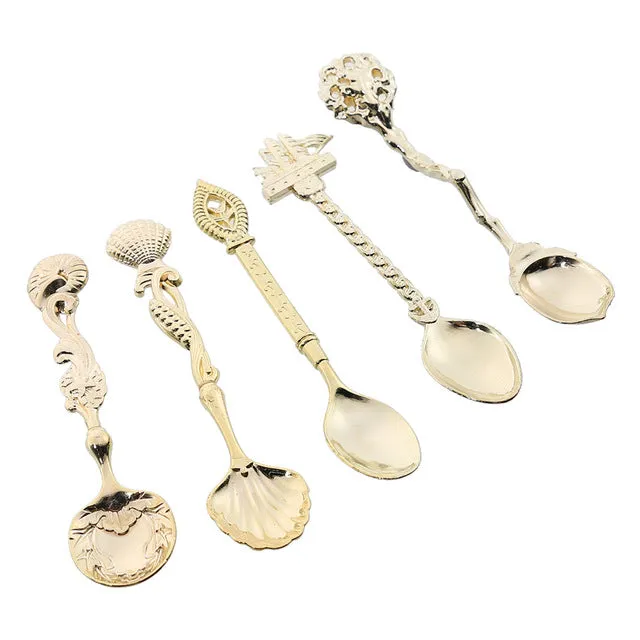 5Pcs/set Carved Mini Coffee Spoon Vintage Royal Style Cutlery