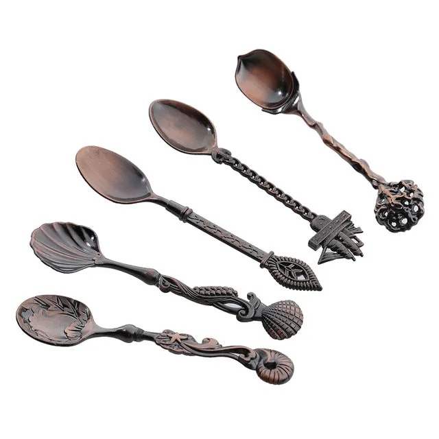 5Pcs/set Carved Mini Coffee Spoon Vintage Royal Style Cutlery