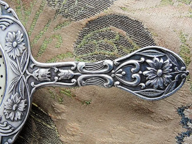 ANTIQUE Art Nouveau Silver Tea Strainer,Floral Repoussé Loose Tea Strainer,Vintage Tea Time,Tea Making,Tea Leaf Strainer Tea Collectible