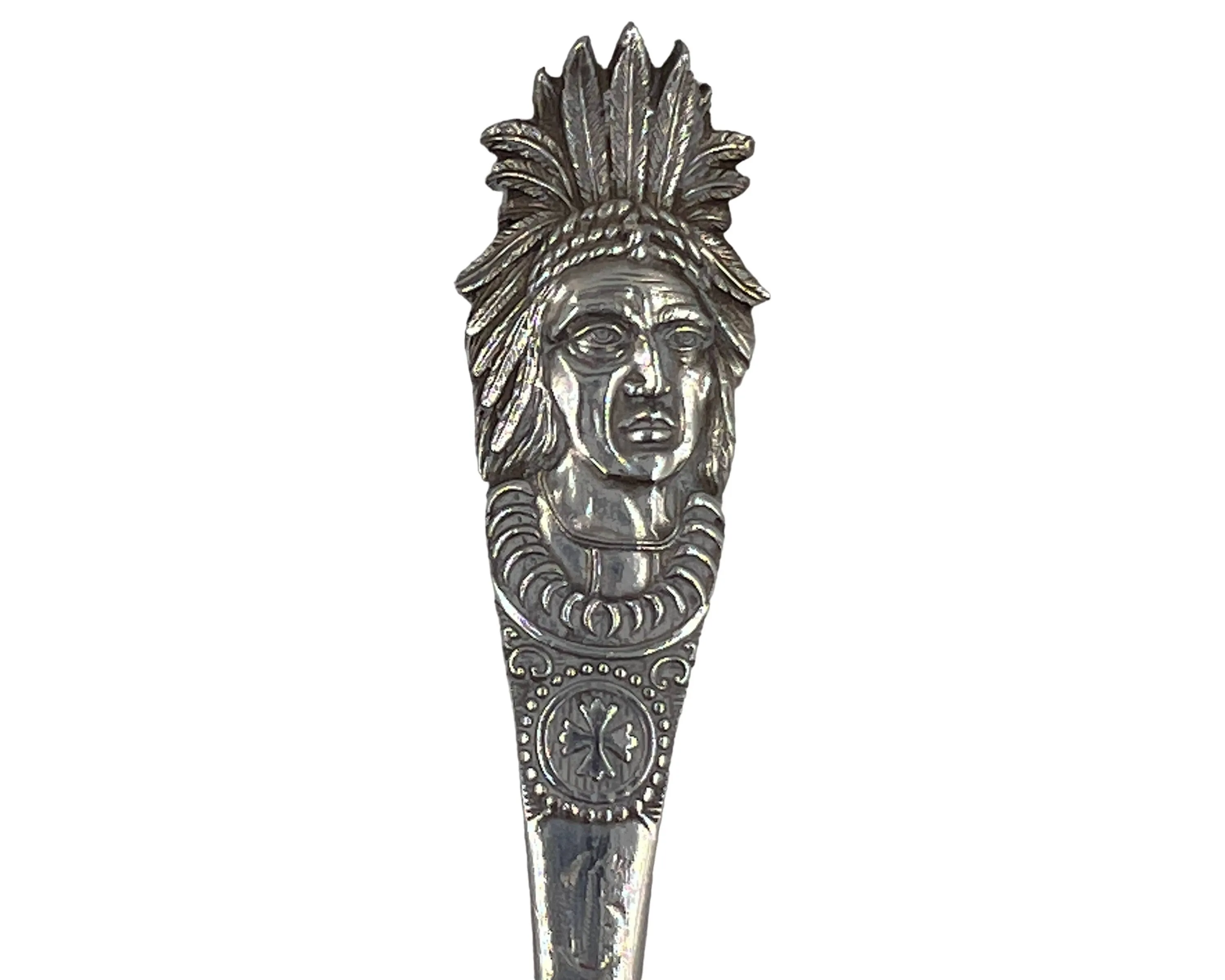 Antique Belle Isle Detroit Souvenir Spoon Sterling Silver w Indian Head Handle