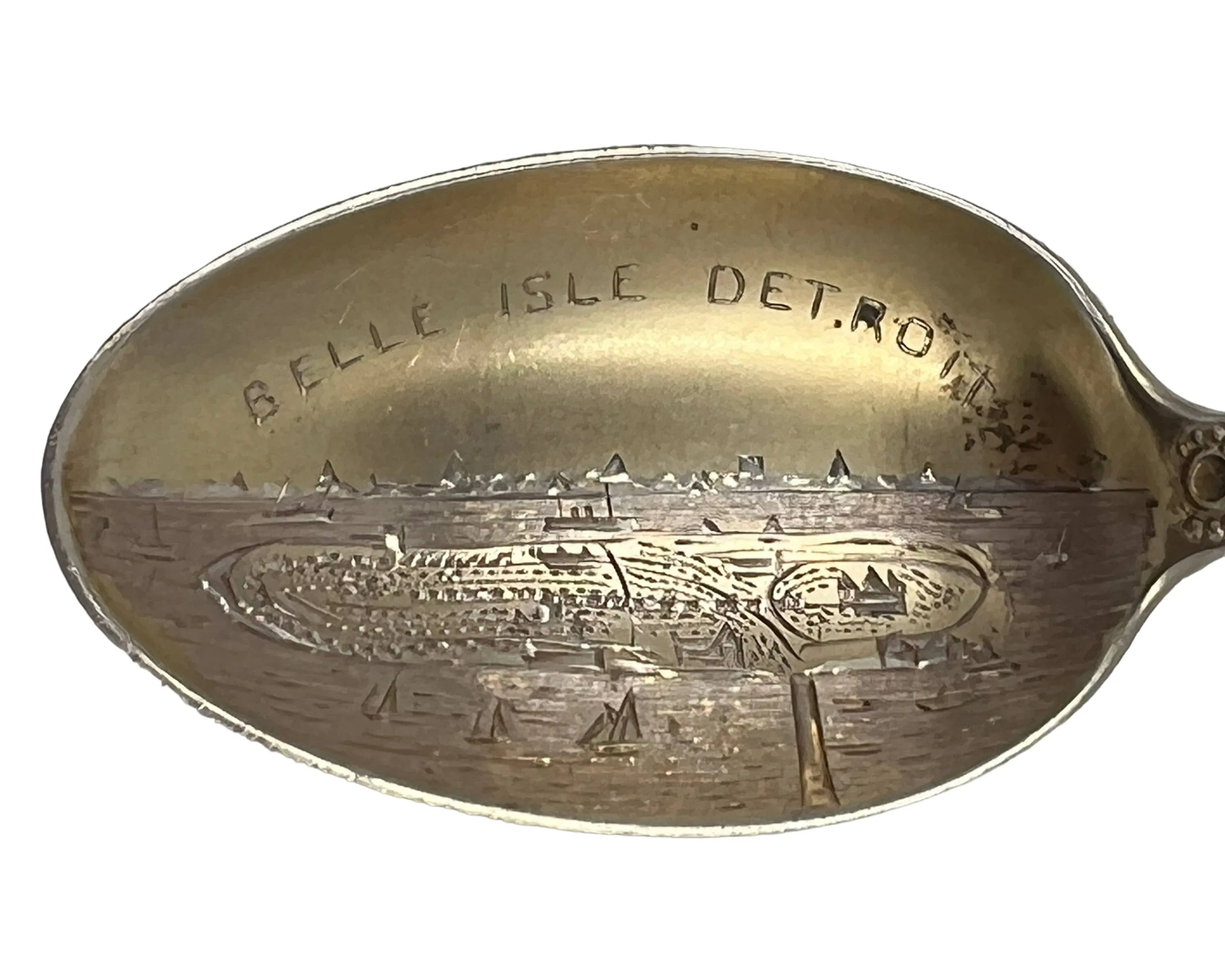 Antique Belle Isle Detroit Souvenir Spoon Sterling Silver w Indian Head Handle