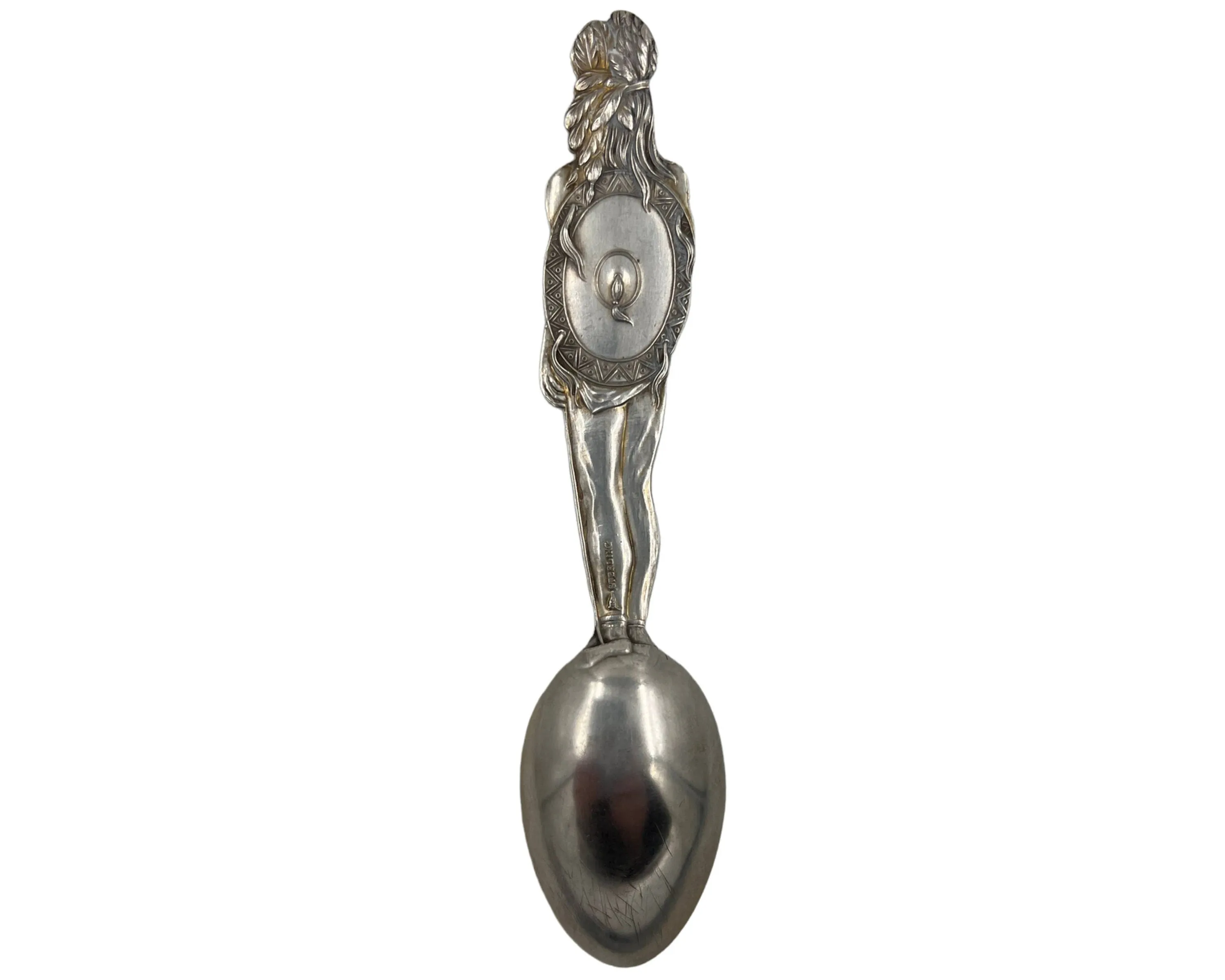 Antique Indian Souvenir Spoon Fr Marquette St Ignace MI Sterling Silver Watson Mfg