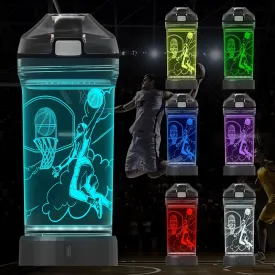 Attivolife Kids Water Bottle, Basketball Sports 3D Illusion LED Light Up with 7 Color Changing - 14 OZ BPA Free - Creative Ideal Travel Cup B-ball Gift for School Kid Boy Child Holiday Camping Picnic