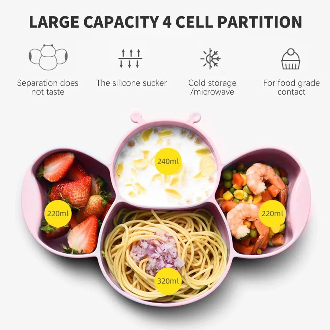 Babymoon Set of 6 | Silicone BPA Free Baby Kids Feeding Dinner Set Gift Box | Dinner Plate, Twisted Spoon & Fork, Suction Bowl Cup, Snap Straw, Chopsticks | Pink