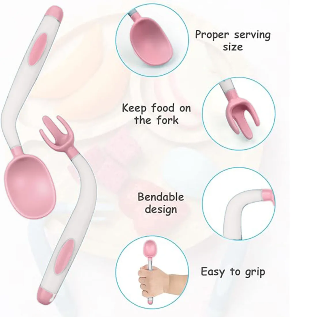 Babymoon Set of 6 | Silicone BPA Free Baby Kids Feeding Dinner Set Gift Box | Dinner Plate, Twisted Spoon & Fork, Suction Bowl Cup, Snap Straw, Chopsticks | Pink