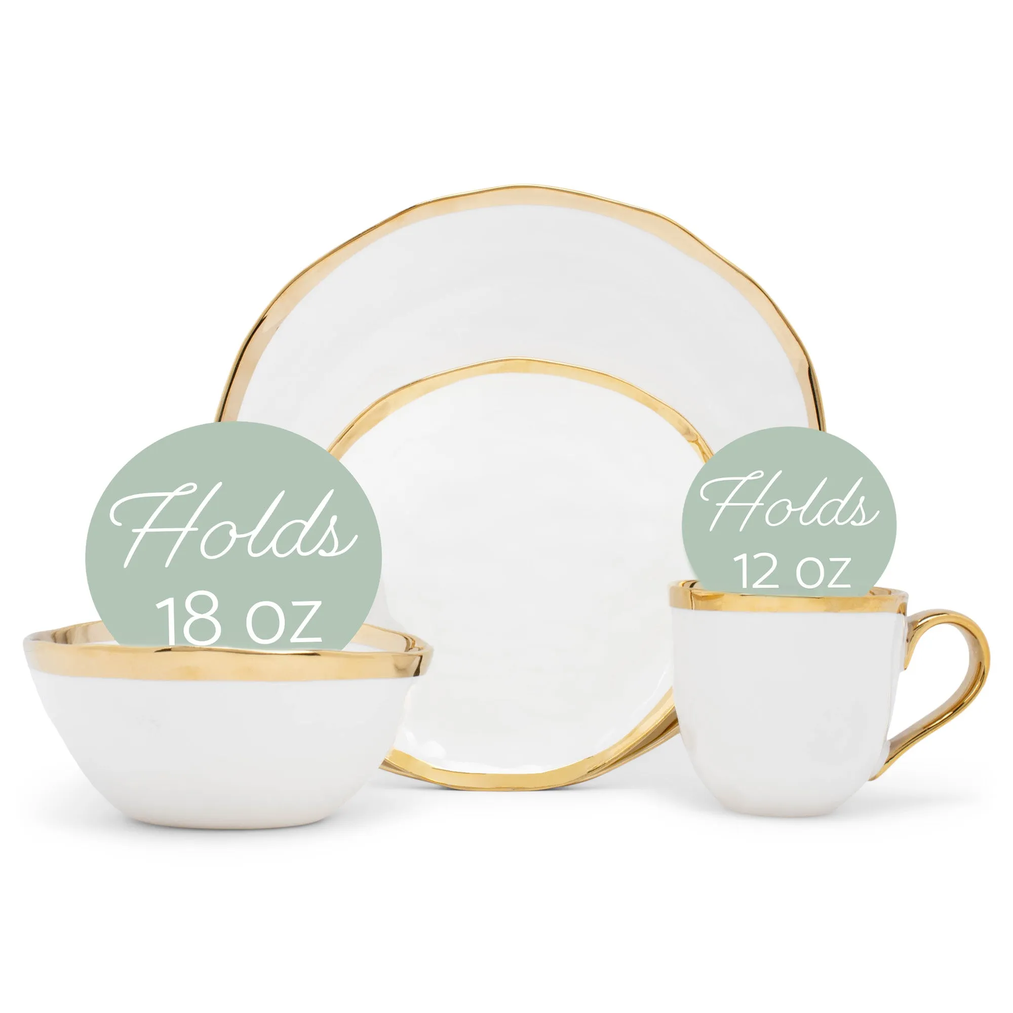 Elanze Designs Metallic Bubble Ceramic Dinnerware 16 Piece Set - Service for 4, White Gold