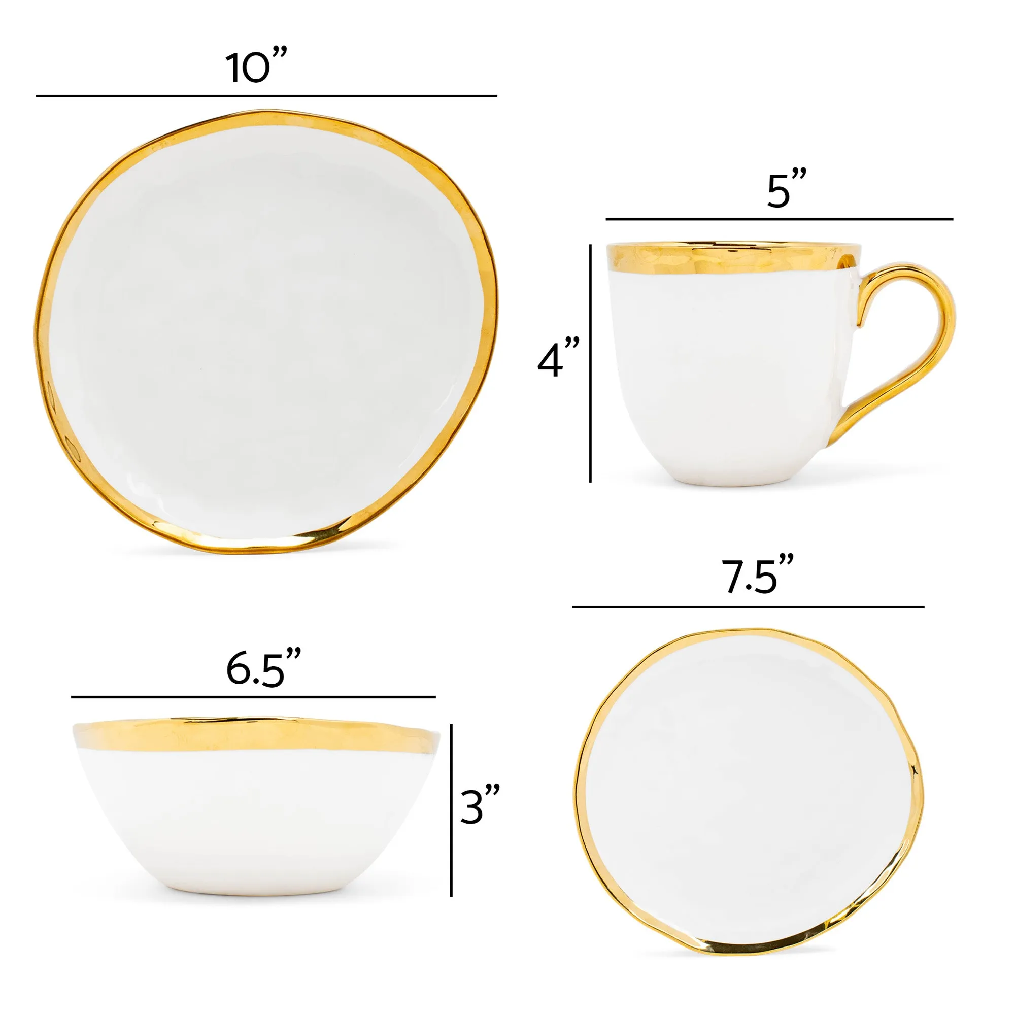 Elanze Designs Metallic Bubble Ceramic Dinnerware 16 Piece Set - Service for 4, White Gold