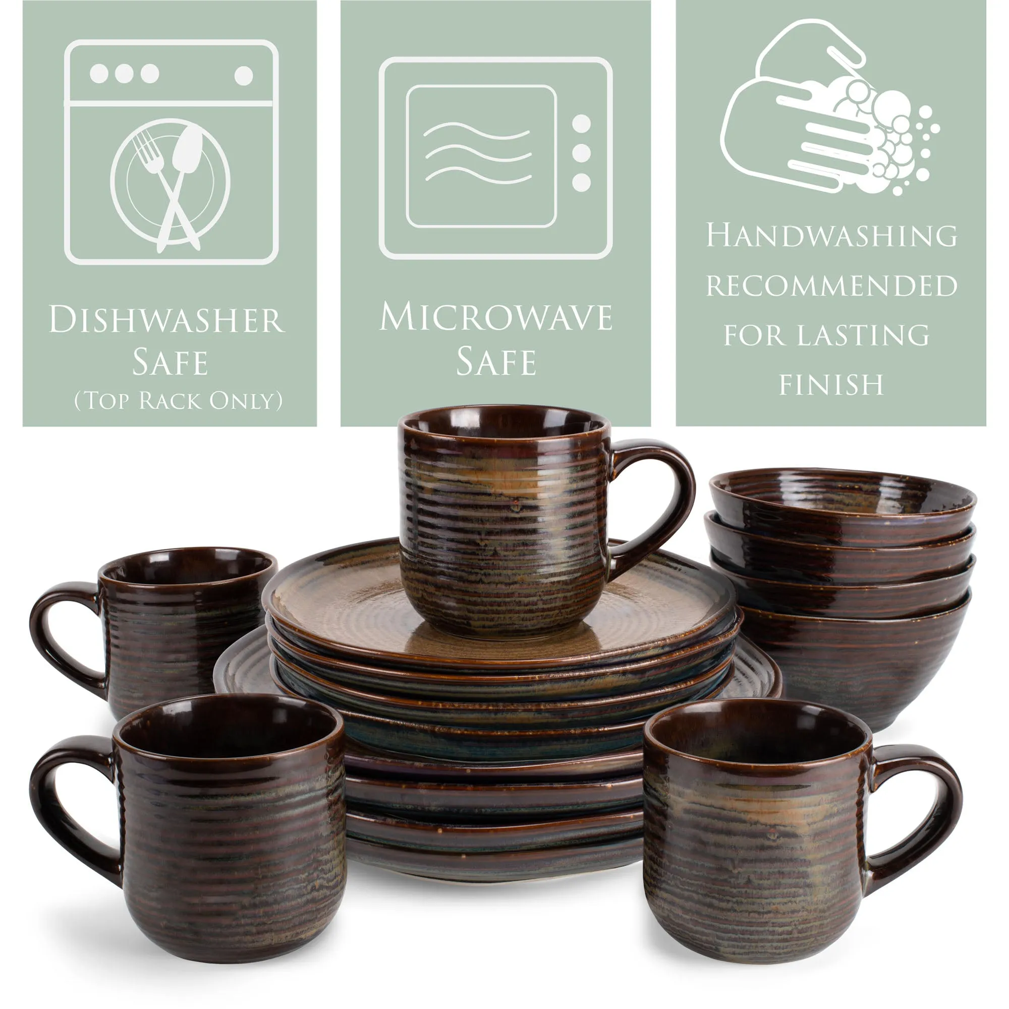 Elanze Designs Reactive Ceramic Dinnerware 16 Piece Set - Service for 4, Cascade Brown