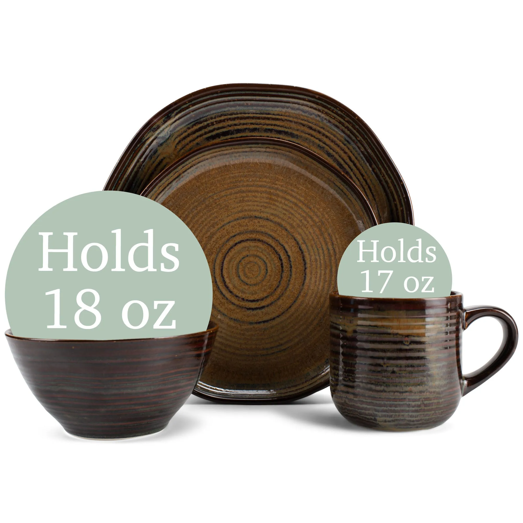 Elanze Designs Reactive Ceramic Dinnerware 16 Piece Set - Service for 4, Cascade Brown