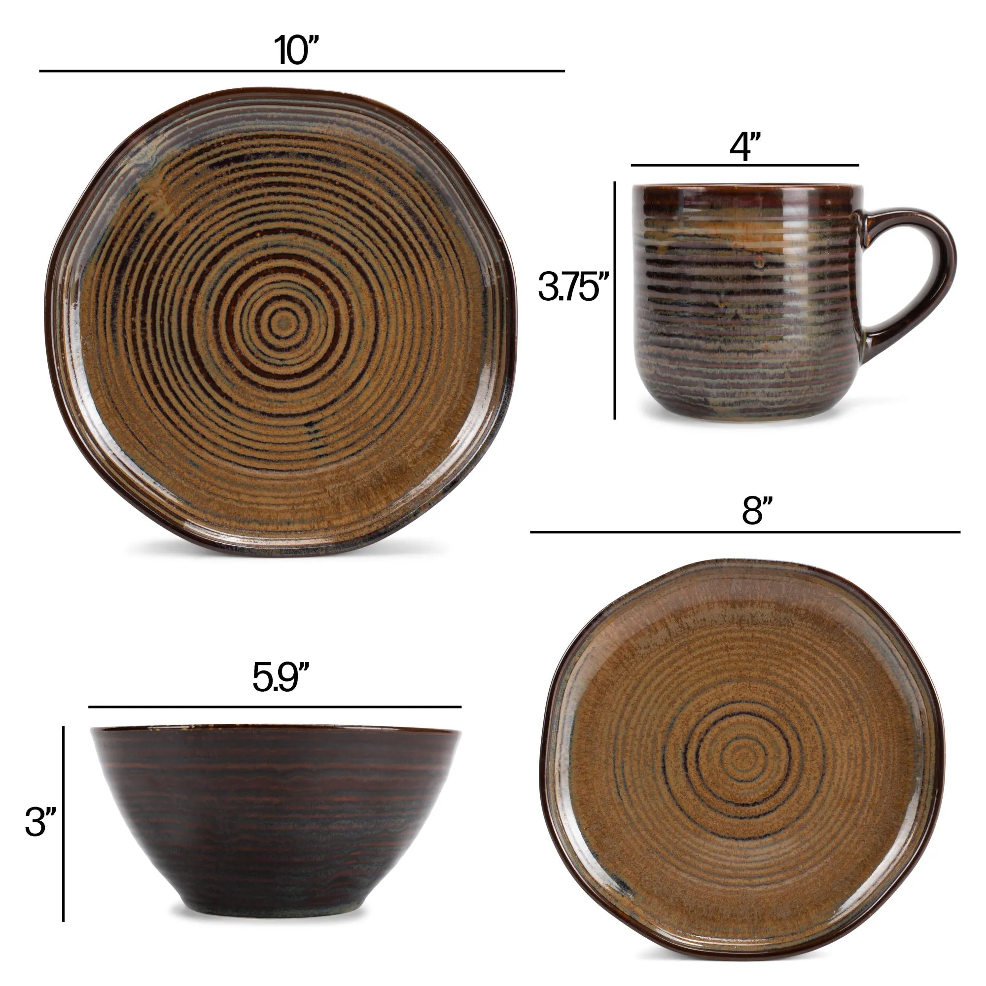 Elanze Designs Reactive Ceramic Dinnerware 16 Piece Set - Service for 4, Cascade Brown