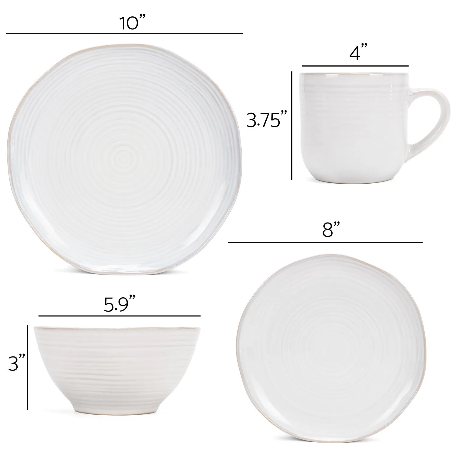 Elanze Designs Reactive Glaze Ceramic Stoneware Dinnerware 16 Piece Set - Service for 4, Classic White