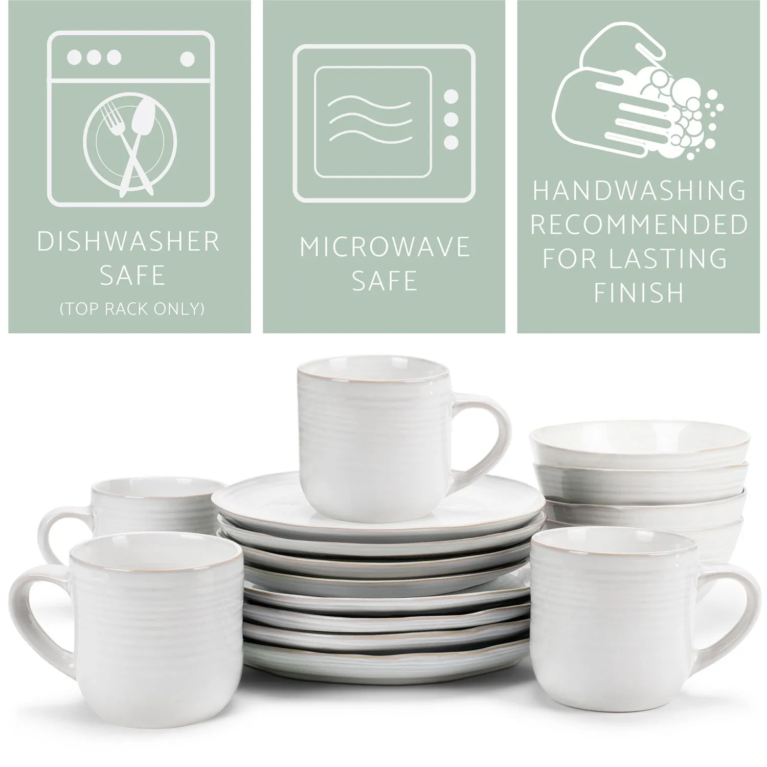 Elanze Designs Reactive Glaze Ceramic Stoneware Dinnerware 16 Piece Set - Service for 4, Classic White