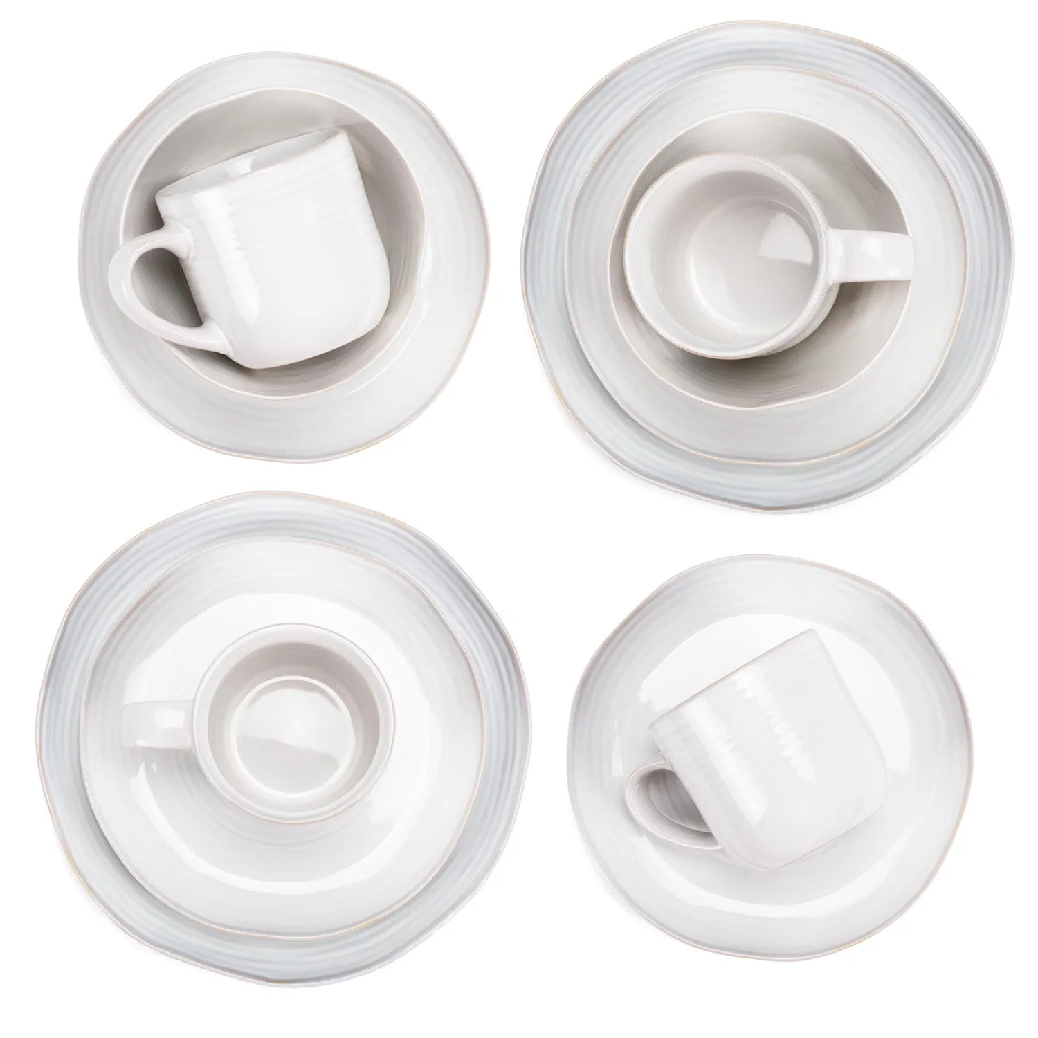 Elanze Designs Reactive Glaze Ceramic Stoneware Dinnerware 16 Piece Set - Service for 4, Classic White