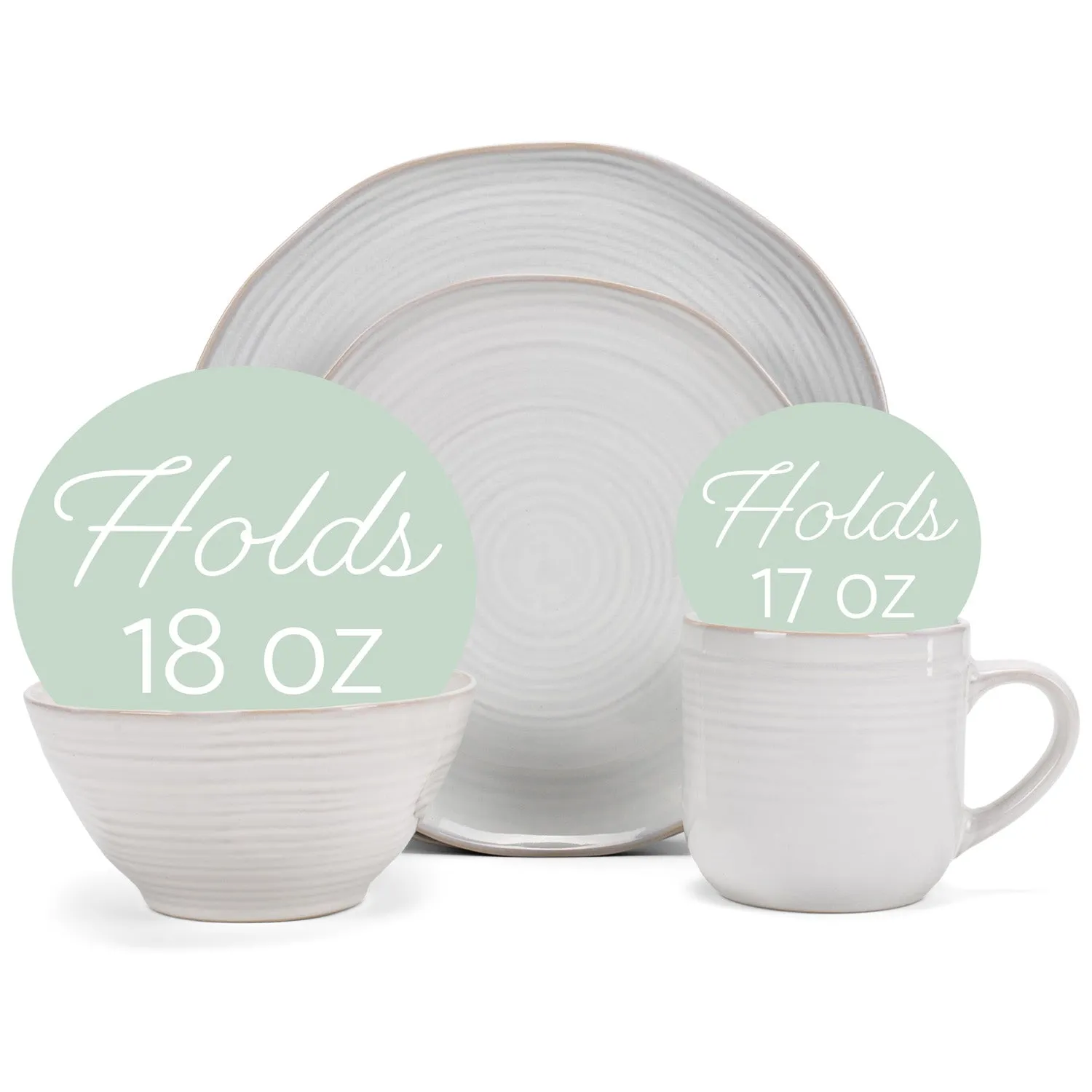 Elanze Designs Reactive Glaze Ceramic Stoneware Dinnerware 16 Piece Set - Service for 4, Classic White