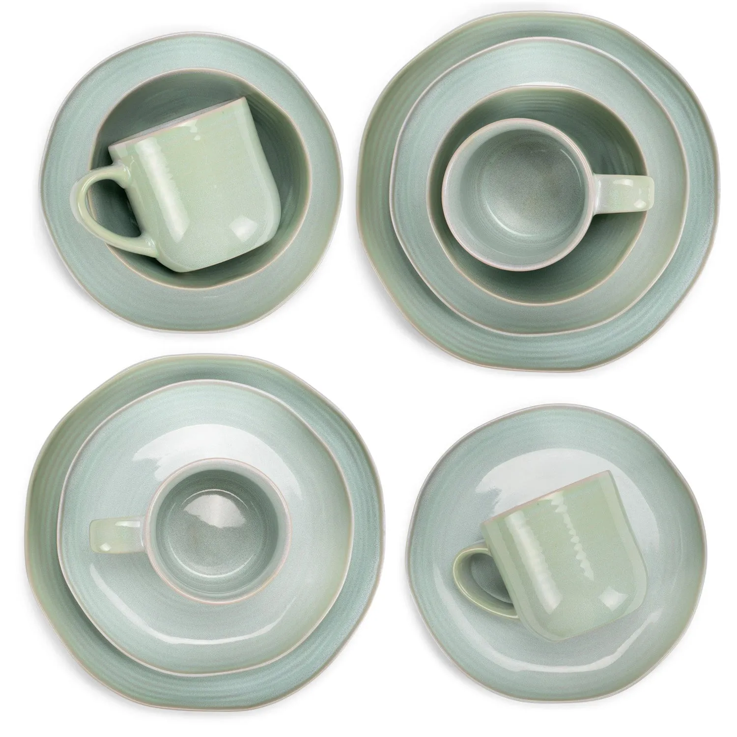 Elanze Designs Reactive Glaze Ceramic Stoneware Dinnerware 16 Piece Set - Service for 4, Seafoam Mint Green