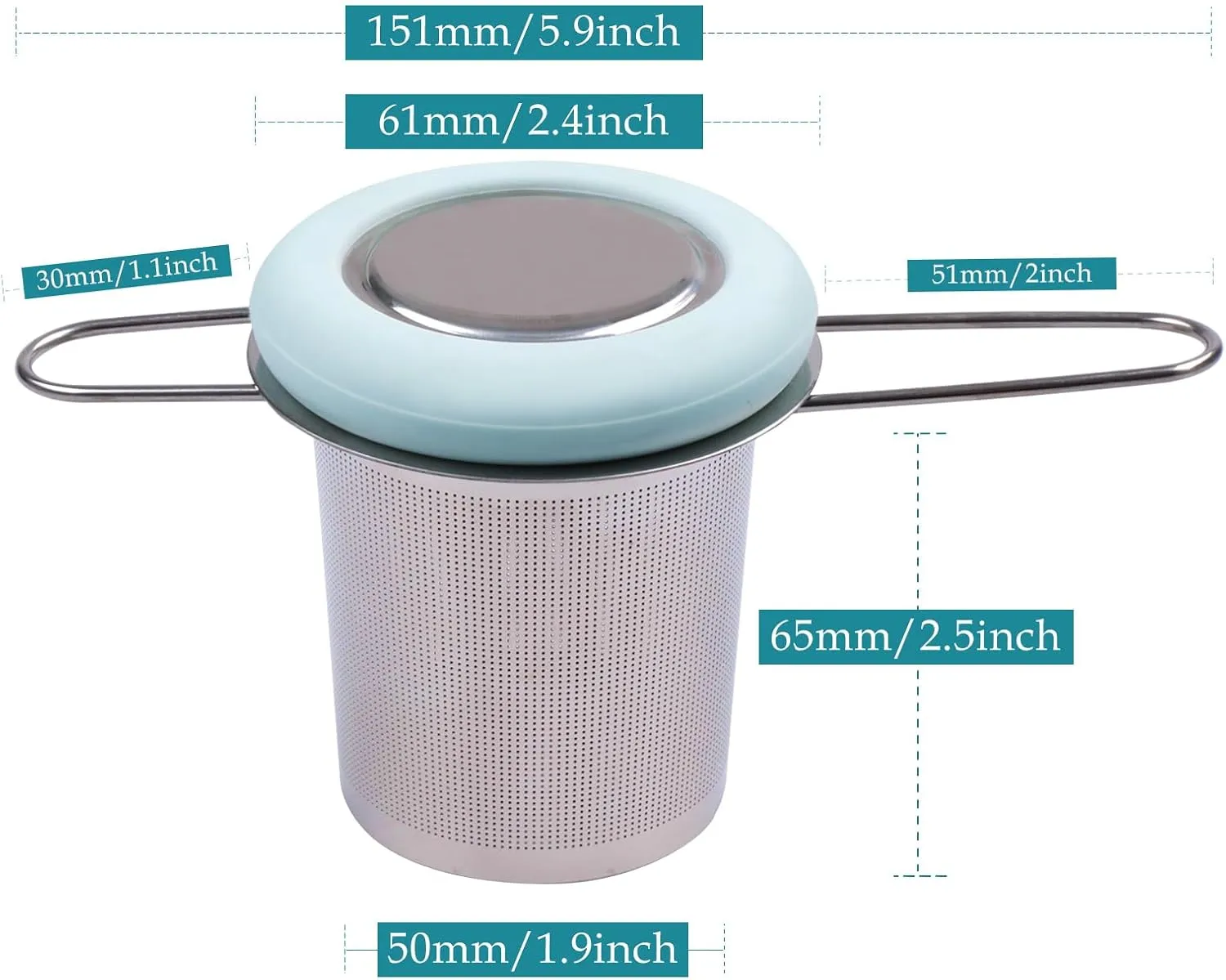 Fenshine Tea Infuser Stainless Steel Tea Strainer Folding Handle Tea Filter Extra Fine Mesh Strainer Brewing Basket with Lid for Loose Leaf Tea (Light Blue) 