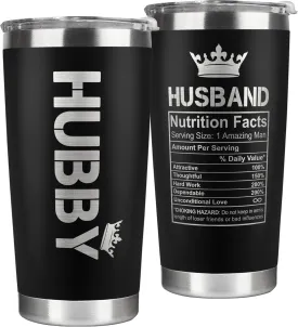 Gifts for Husband from Wife - Wedding Anniversary for Him, Valentines, Fathers Day, Birthday Gifts for Him - Present for Husband - Coffee Cup with Lid - 20 Oz Black Stainless Steel Tumbler