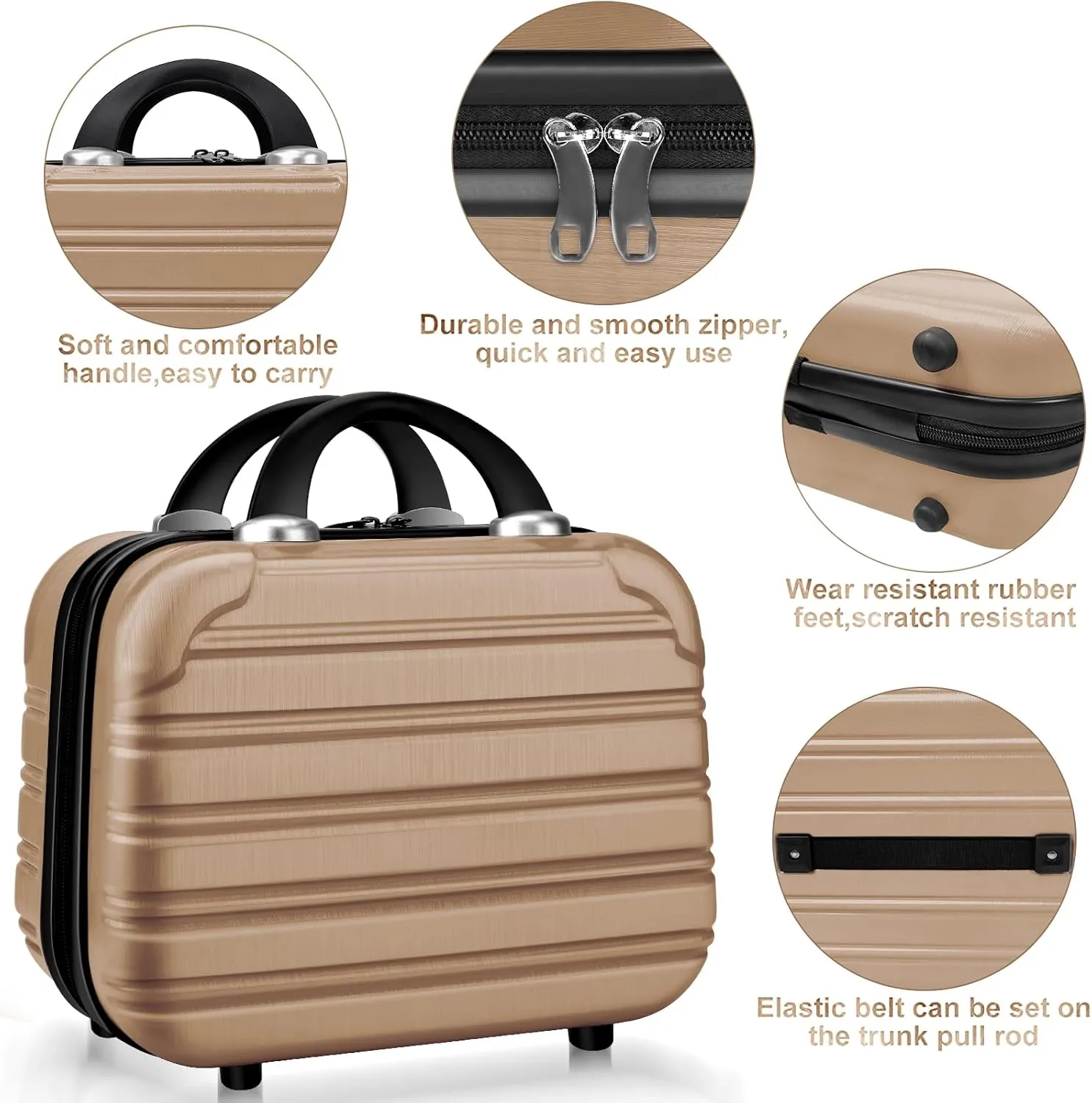 Hard Case Luggage 2 Piece Sets Carry On Luggage Lightweight With Spinner Wheels Rolling Suitcase 22x14x9 Airline Approved PC ABS TSA Lock Hardshell Travel Carry On Hardside 14/20 Inch 2PCS,Champagne
