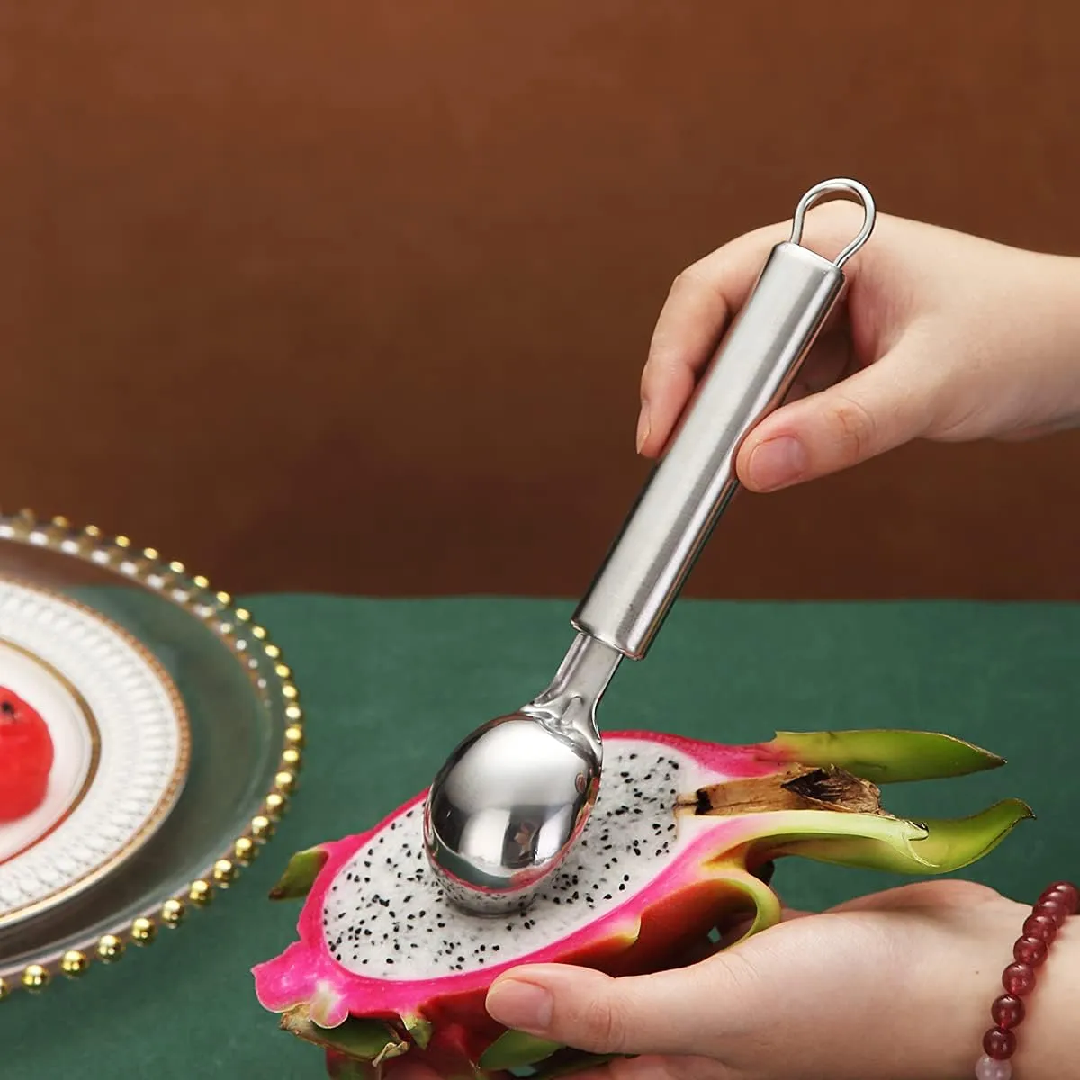Ice Cream Scoop, Berglander Stainless Steel Cookie Scoop Melon Baller Scooper Cones, Specialty Tools and Gadgets, Ice Cream Spoon Food Scoop Easy To Clean Dishwasher Safe
