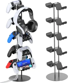 Kytok Gamer Gifts, Headset Stand 5 Tiers with Cable Organizer, Controller Stand Compatible with PS5/Xbox/Nintendo Switch/PS Portal/PS4, Headset Holder & Controller Holder for 10 Packs Controller