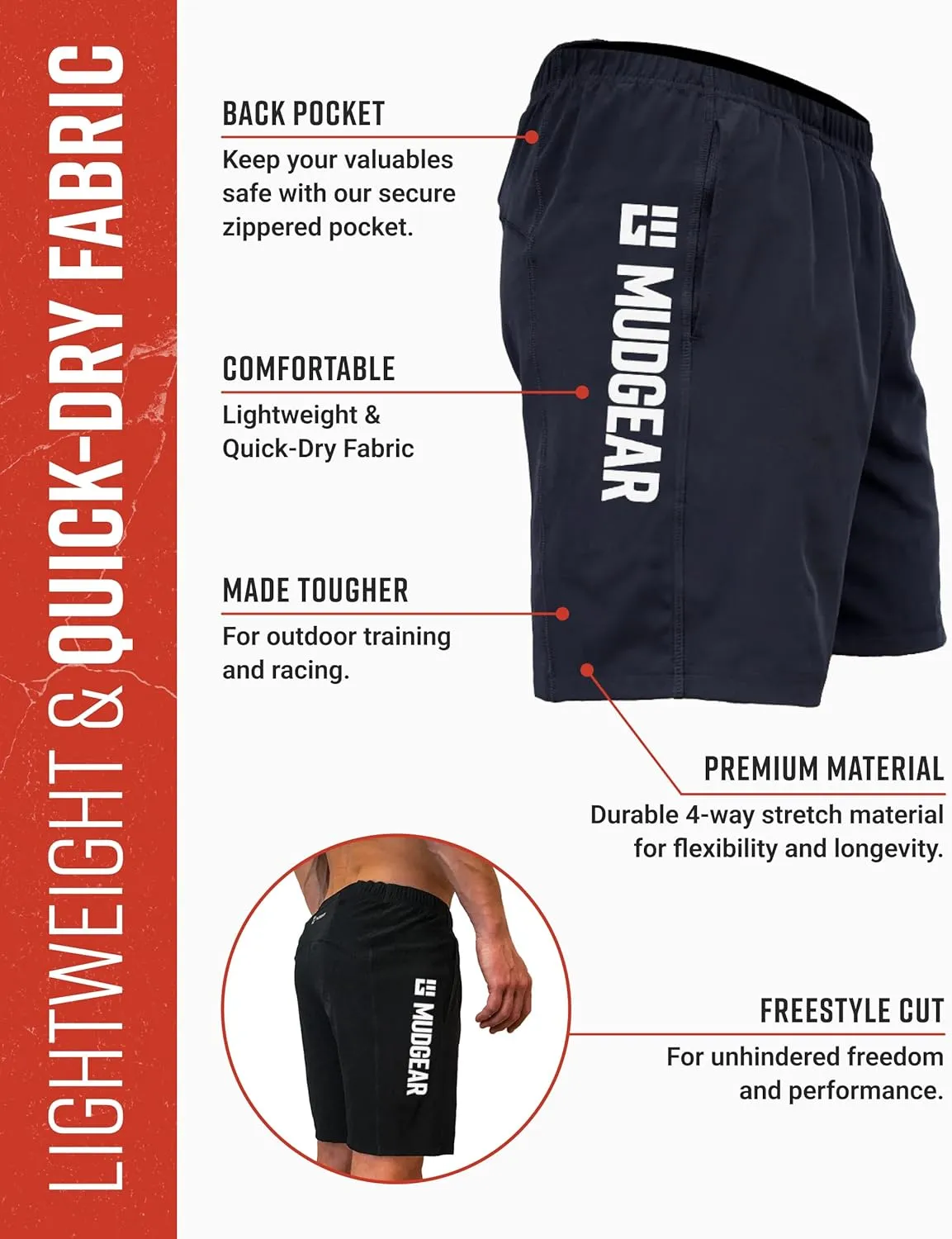 Men's Freestyle Running Shorts, Athletic Workout Apparel with 7" Inseam, Zipper Pocket for Gym, Race & Trail