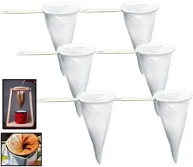Pack of 6 Reusable Colador Cafe Cloth Coffee Tea Strainer, Lot of Strainers in Bulk, Strainer Filter Cloth Mesh, with Plastic Handle