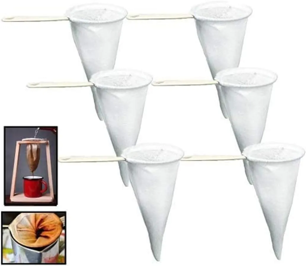 Pack of 6 Reusable Colador Cafe Cloth Coffee Tea Strainer, Lot of Strainers in Bulk, Strainer Filter Cloth Mesh, with Plastic Handle