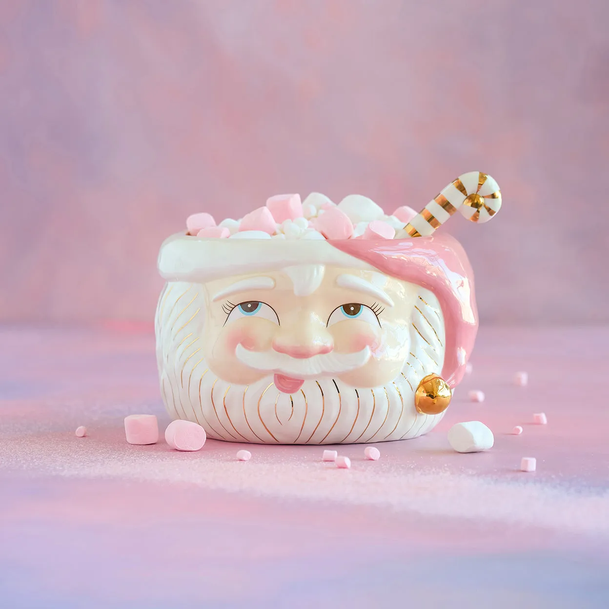 Papa Noel in Pink Punch Bowl w/Ladle, White