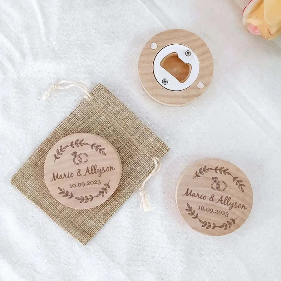 Personalized Engraved Wooden Fridge Magnet Beer Bottle Opener
