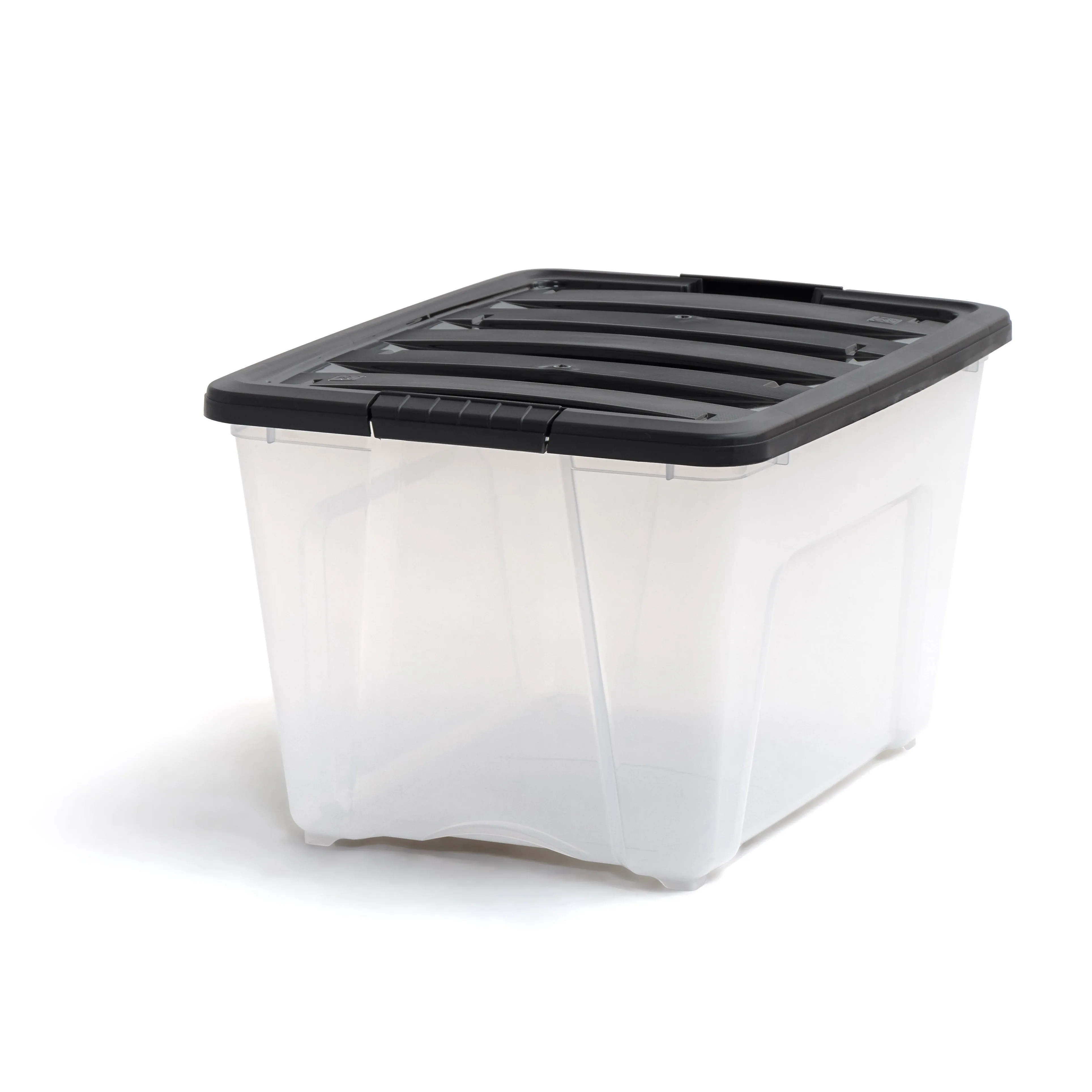 Plastic Storage Box, Bin Tote Organizing Container with Durable Lid and Secure Latching Buckles, Clear/Black