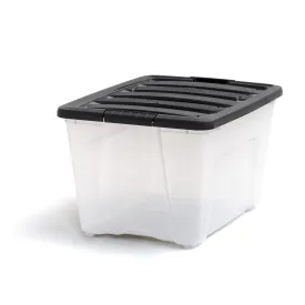 Plastic Storage Box, Bin Tote Organizing Container with Durable Lid and Secure Latching Buckles, Clear/Black