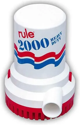 Rule 2000 GPH Bilge Pump 12V - Submersible Marine Boat Accessory with 1-1/8" Discharge, Anti-Airlock, Reliable Ignition Protection, Silent Operation, Easy-Clean Strainer - Rust/Corrosion Resistant