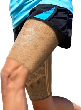 Sparthos Thigh Compression Sleeves (Pair)  Quad and Hamstring Support  Upper Leg Sleeves for Men and Women  Made from Innovative Breathable Elastic Blend  Anti Slip (XX-Large, Desert Beige)