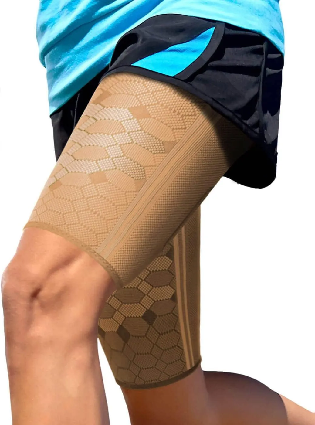 Sparthos Thigh Compression Sleeves (Pair)  Quad and Hamstring Support  Upper Leg Sleeves for Men and Women  Made from Innovative Breathable Elastic Blend  Anti Slip (XX-Large, Desert Beige)