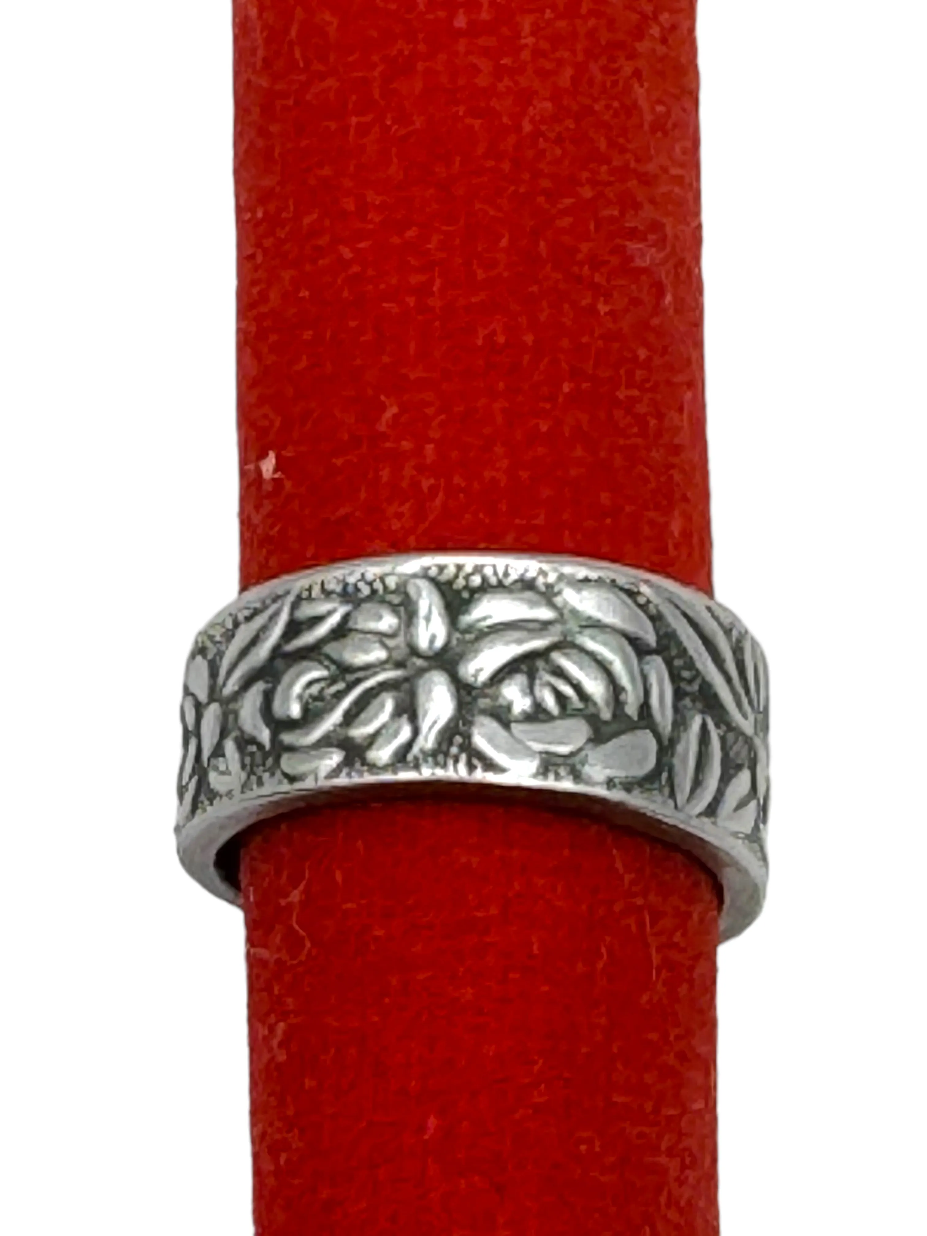 Stainless Steel Vintage Spoon Ring with Rose Pattern Size 7