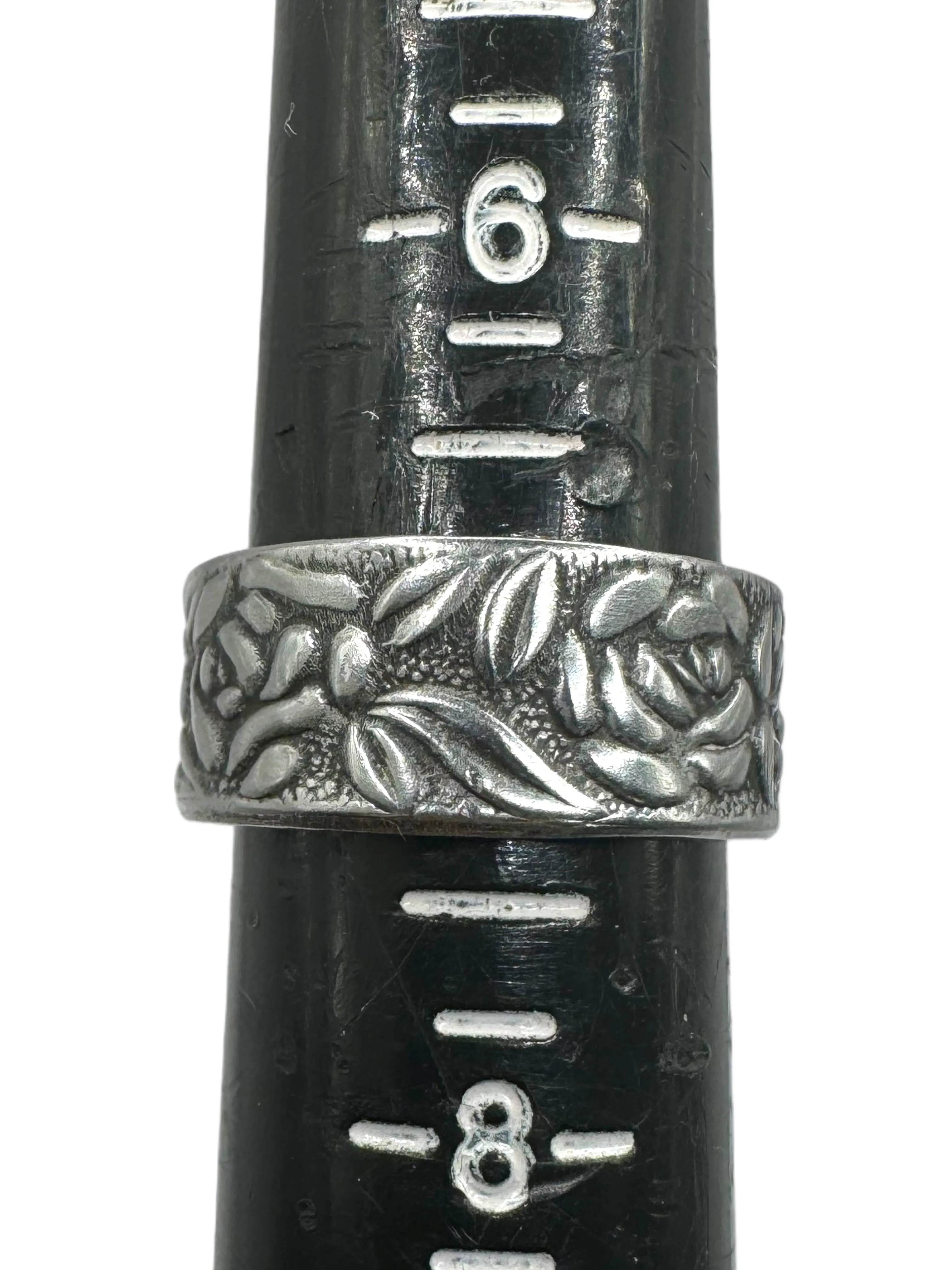 Stainless Steel Vintage Spoon Ring with Rose Pattern Size 7