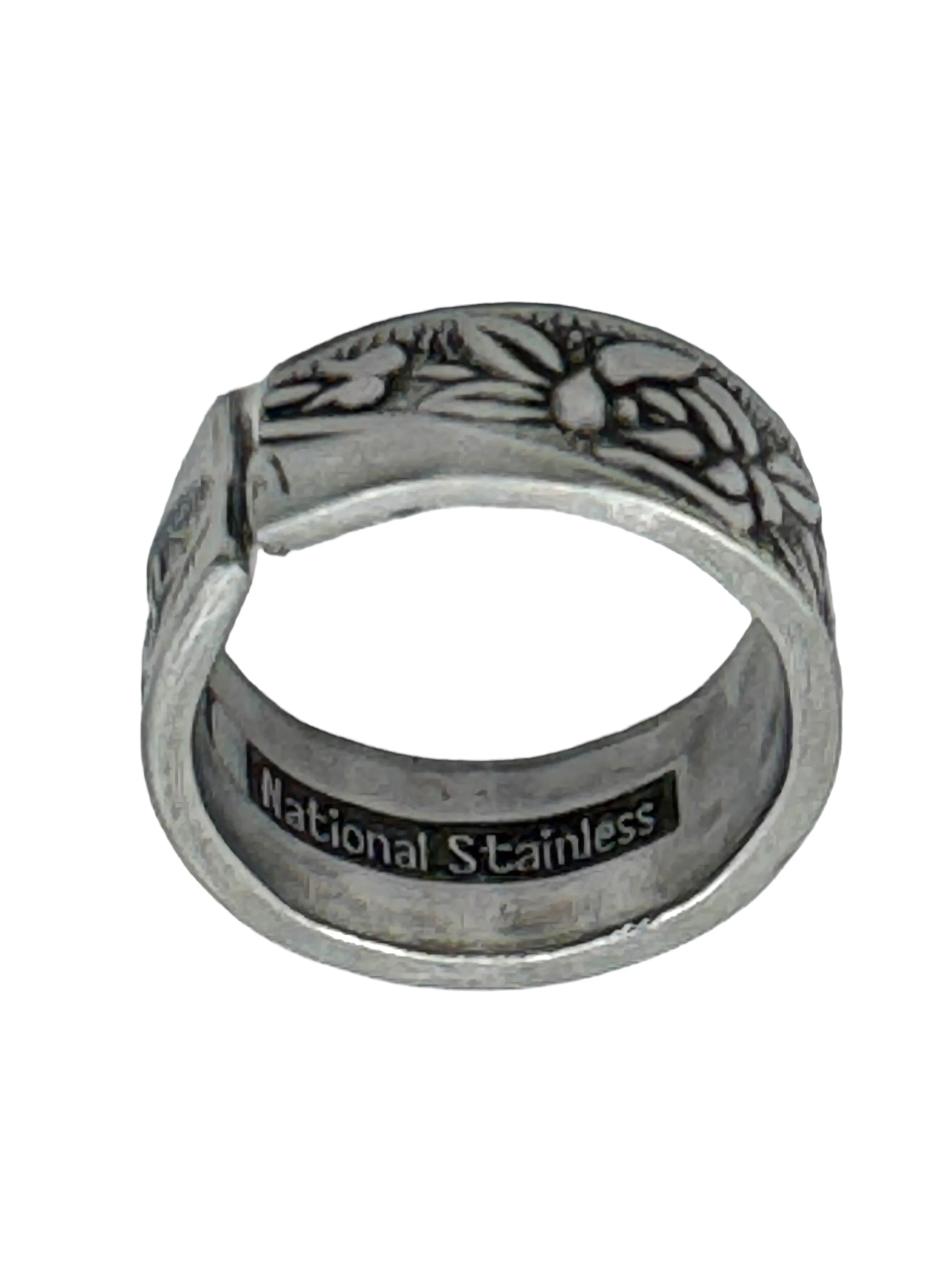 Stainless Steel Vintage Spoon Ring with Rose Pattern Size 7