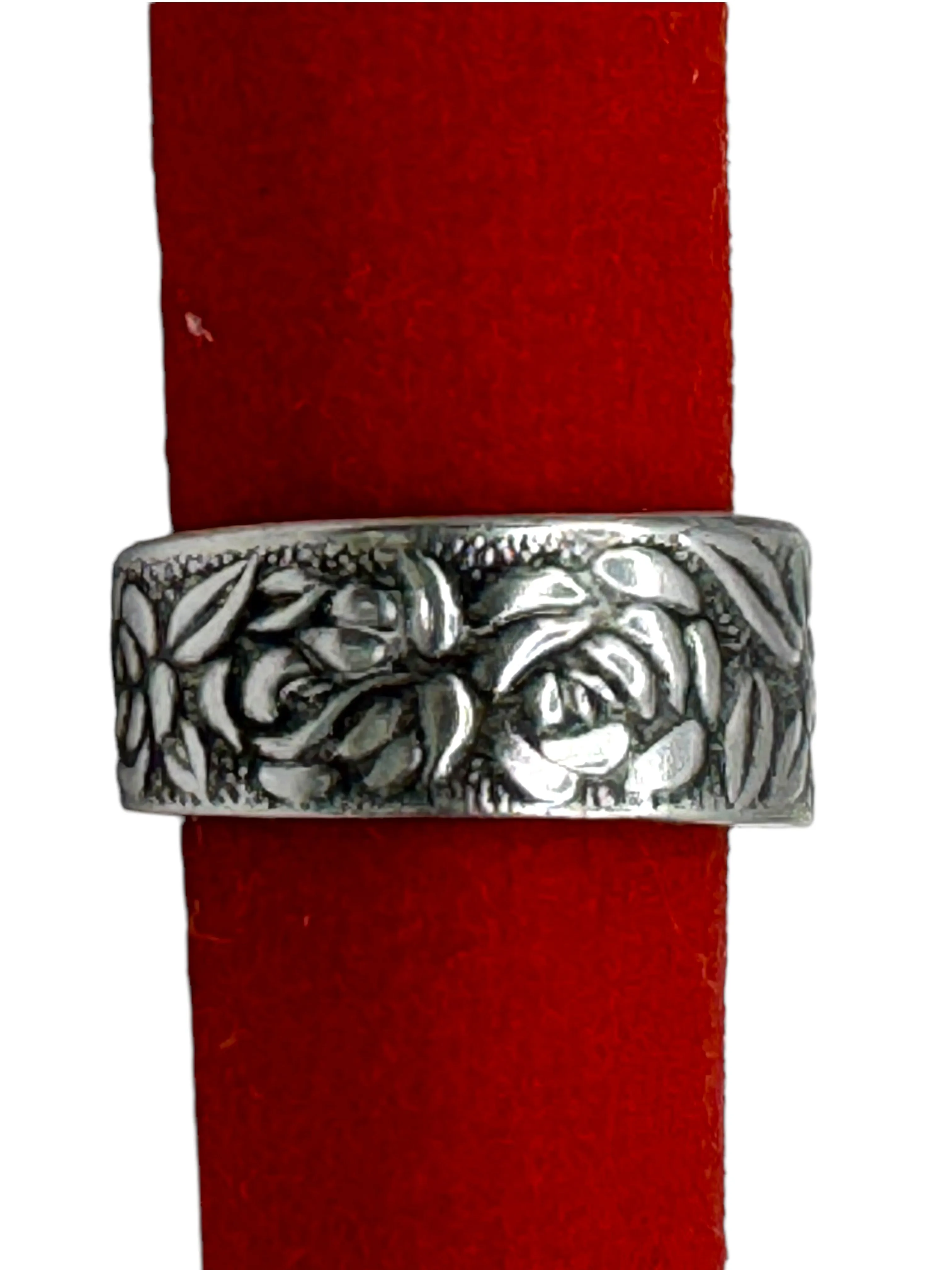 Stainless Steel Vintage Spoon Ring with Rose Pattern Size 7