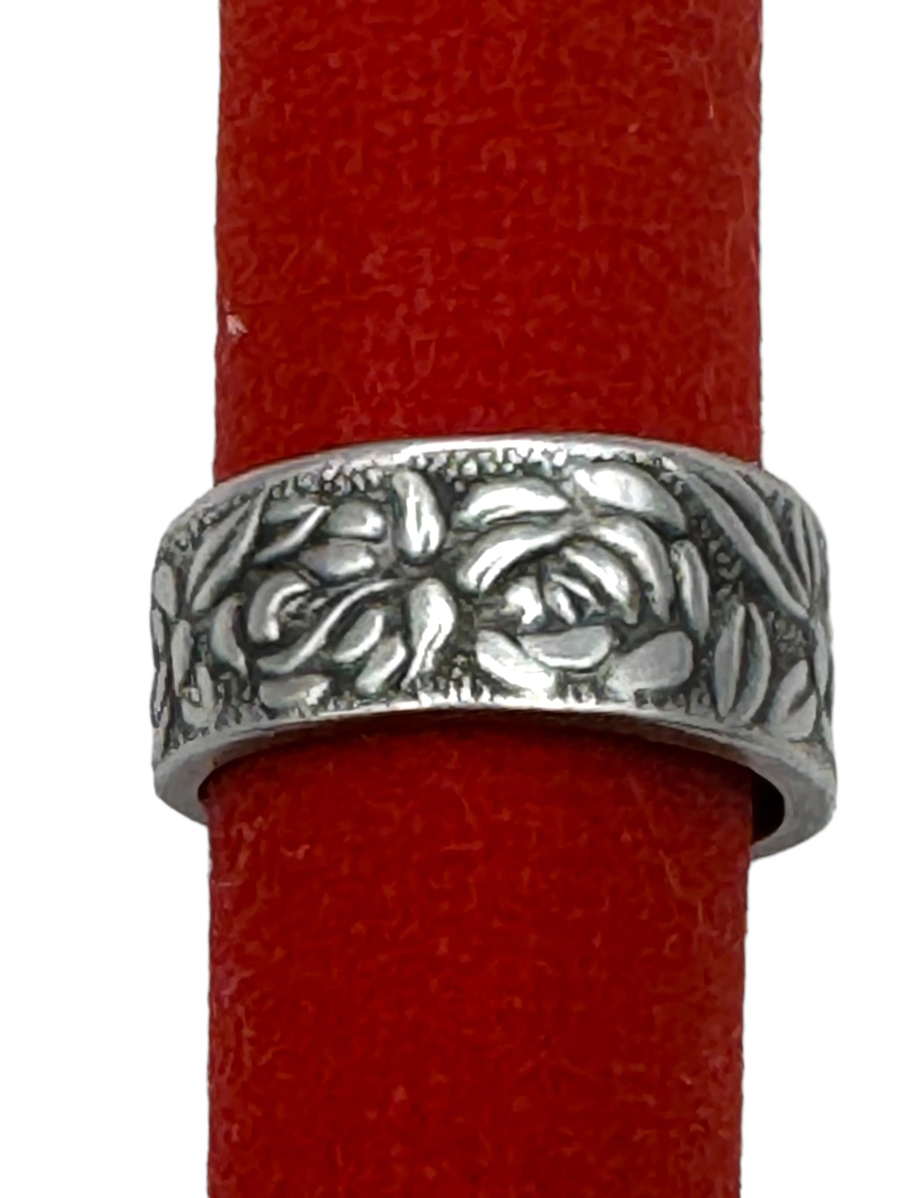 Stainless Steel Vintage Spoon Ring with Rose Pattern Size 7