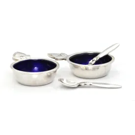 Sterling Silver Salt Cellar and Spoon Set:  Georg Jensen Cactus Pattern C.1945-1951