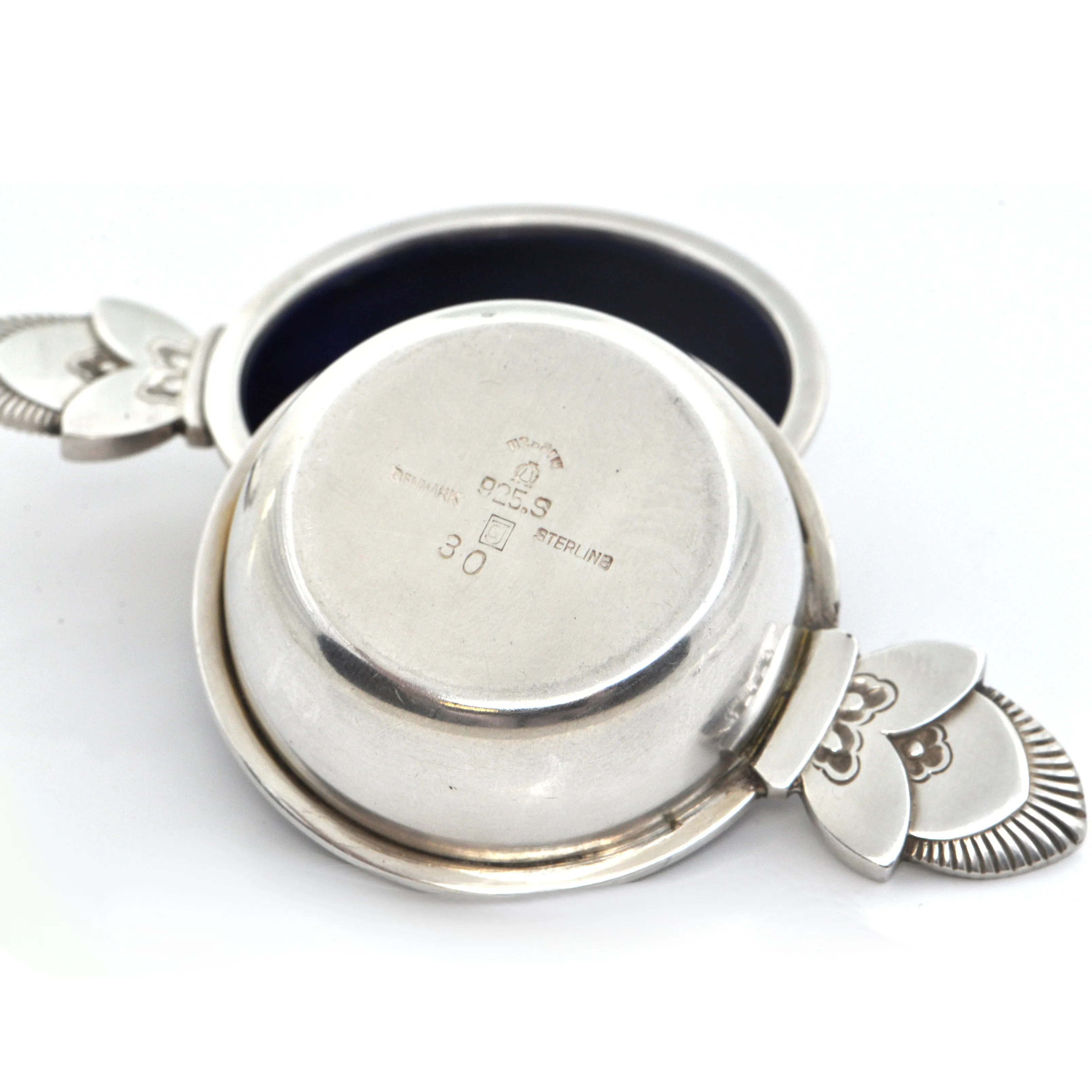 Sterling Silver Salt Cellar and Spoon Set:  Georg Jensen Cactus Pattern C.1945-1951