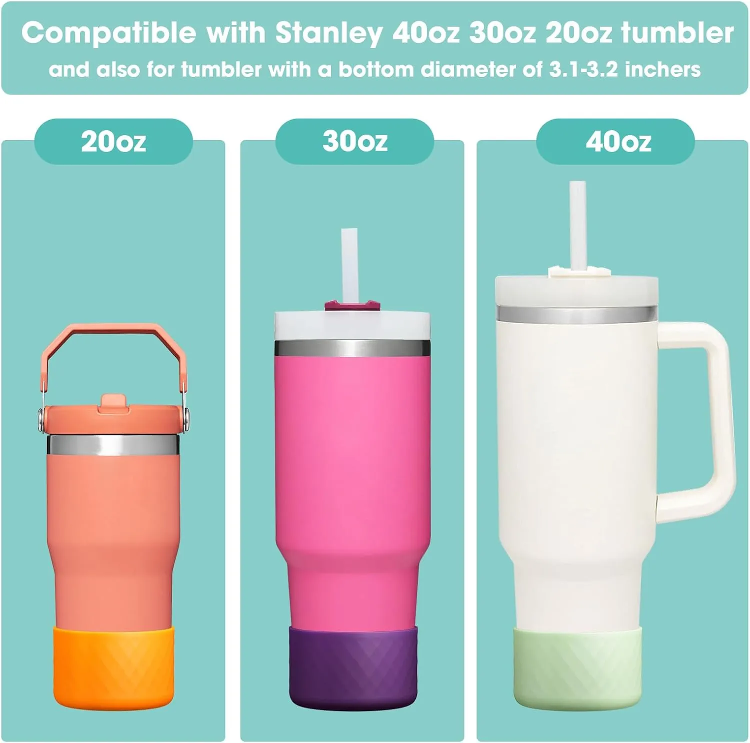 Upgrade 2PCS Protective Silicone Boot Bumper for Stanley Quencher Adventure 40oz 30oz IceFlow 20oz 30oz Tumbler, Water Bottle Bottom Sleeve Cover Accessories for Stanley Mug Cup(Brown Green)