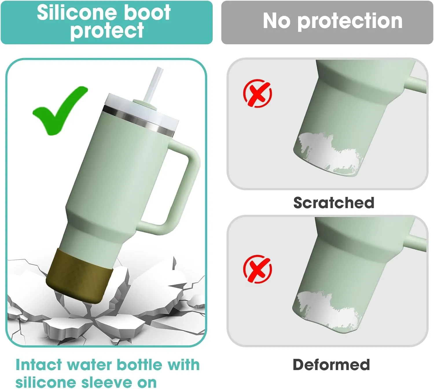 Upgrade 2PCS Protective Silicone Boot Bumper for Stanley Quencher Adventure 40oz 30oz IceFlow 20oz 30oz Tumbler, Water Bottle Bottom Sleeve Cover Accessories for Stanley Mug Cup(Brown Green)