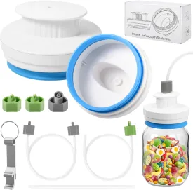 Upgrade Canning Sealer Kit for Mason Jars - Jar Sealer Set with Hoses Compatible with FoodSaver Vacuum Sealers - For Regular & Wide Mouth Jars (White)